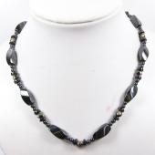 Mens Magnetic Hematite 8x12mm Twist Beads with Black Cloisonne Strands Necklace